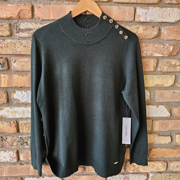 NWT Calvin Klein Mock Turtleneck Long Sleeved Forest Green Blouse - Picture 3 of 14